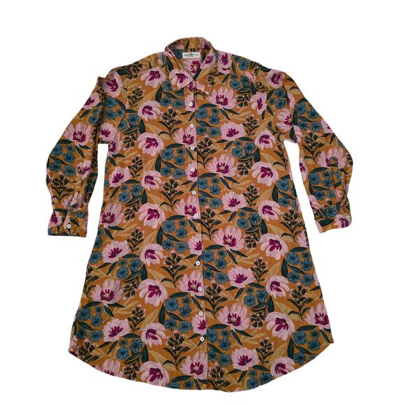 Natural Life Floral Shirt Dress Yellow Coastal Boho Tunic Sz S Artsy Resort wear - Picture 2 of 8